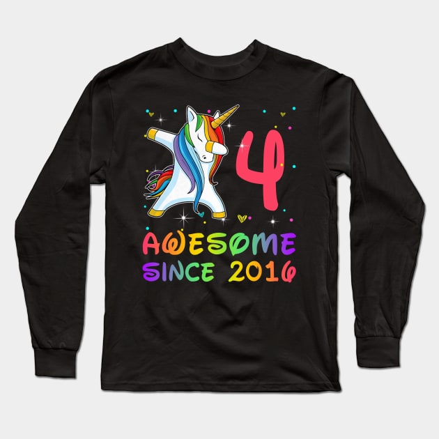 Awesome Since 2016 Birthday Unicorn Dabbing Gift 4 Years Old Long Sleeve T-Shirt by Soema